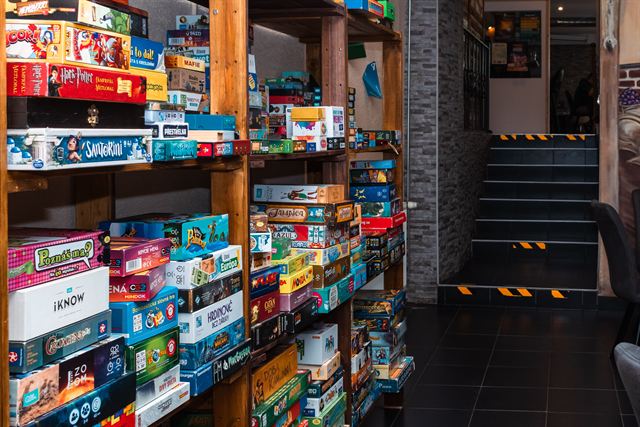 Shelves full of board games